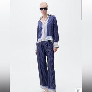 MANGO Satin stripe pants with matching button top